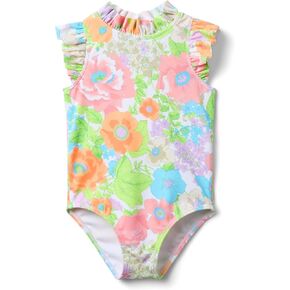 Janie and Jack Girls' Ruffle Neck One-Piece Swim (Toddler/Little Big Kid)