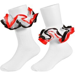 Toddler Girls Two Tone Lace Ruffle Socks, Double Turn Cuff Frilly Fancy Dress Socks for Baby Girls 1T-3T/4T-6T/6-8T in Kuwait
