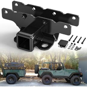 2 Inch Towing Hitch Receiver and Cover Kit Compatible for 2018-2024 Jeep Wrangler JL/JLU 2 Door & 4 Door Rear Tow Towing Trailer Hitch Receiver