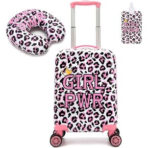 Kid's Luggage Set 16" Hardside Luggage with Spinner Wheels 2 Piece Suitcase Set Girls Carry on Toddler Travel Rolling Suitcase with Neck Pillow Airline Approved