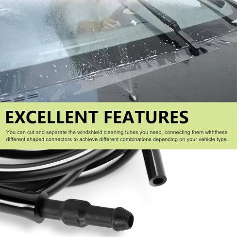 30 PCS Car Windshield Gather Kit ، وبعد خرطوم تنظيف مرن يبلغ طوله 13.1 قدمًا ، وملحقات إصلاح أنبوب المطاط المقاومة للتسرب مع موصل T-type من النوع I ، لمعظم السيارات (أسود) in Kuwait