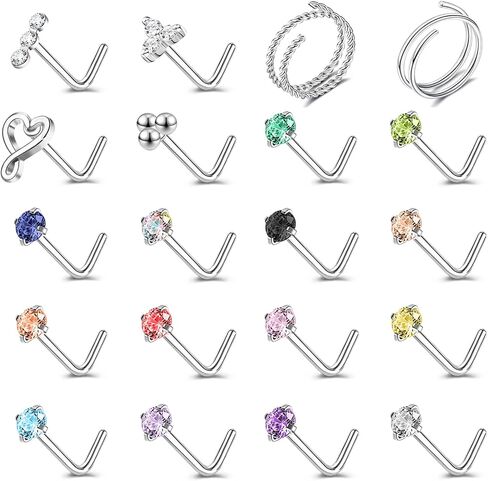 ZS 20G Stainless Steel Nose Rings for Women, Cute Heart L Shape Nose Stud Nose Hoops Ring, CZ Moon Flower Nose Piercing Jewelry Nostril Rings Set in Saudi Arabia