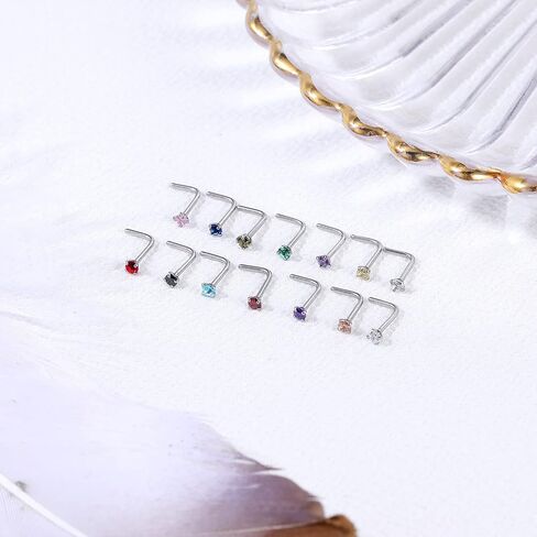 ZS 20G Stainless Steel Nose Rings for Women, Cute Heart L Shape Nose Stud Nose Hoops Ring, CZ Moon Flower Nose Piercing Jewelry Nostril Rings Set in Saudi Arabia