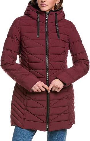 Nautica Women's 3/4 Stretch Puffer Jacket with Fur Hood and Half Back in Saudi Arabia