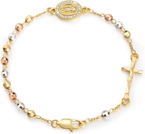 Catholic Gifts Rosary Bracelet for Women-14K Gold Virgin Mary Rosary Jesus Cross Charm Link Chain, Dainty Virgen de Guadalupe Religious Gift for Confirmation Baptism First Communion Easter in Saudi Arabia