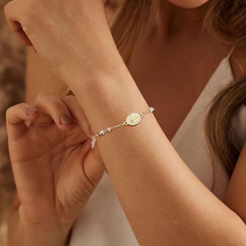 Catholic Gifts Rosary Bracelet for Women-14K Gold Virgin Mary Rosary Jesus Cross Charm Link Chain, Dainty Virgen de Guadalupe Religious Gift for Confirmation Baptism First Communion Easter in Saudi Arabia