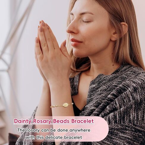 هدايا كاثوليكية سوار المسبحة للنساء-14K العذراء الذهبية مريم رسباني يسوع صليب سحر سلسلة ، Dainty Virgen de Guadalupe الهدية الدينية للتأكيد على المعمودية بالتواصل الأول عيد الفصح in Kuwait