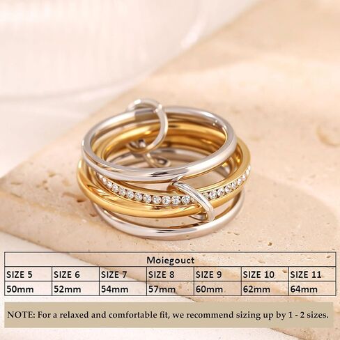 18K Gold Interlocked Stackable Rings for Women, Gold Silver Ring Stack Set, Mixed Metal Stacked, Two Tone Connected, Interlocking Statement Finger Rings Jewelry in Kuwait