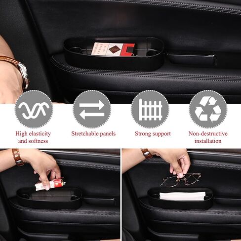 Car Armrest Support Cover, Left Side Door Armrest Cushion Pad Extender with Storage Box, Anti-Slip & Waterproof Leather Driver Left Arm Rest Storage Cover, Car Accessories (Black, Style 2) in Saudi Arabia