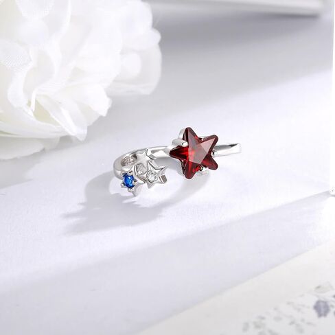 American Flag Ring 925 Sterling Silver July 4th Red White and Blue Jewelry Independence Day Gifts for Women in Saudi Arabia