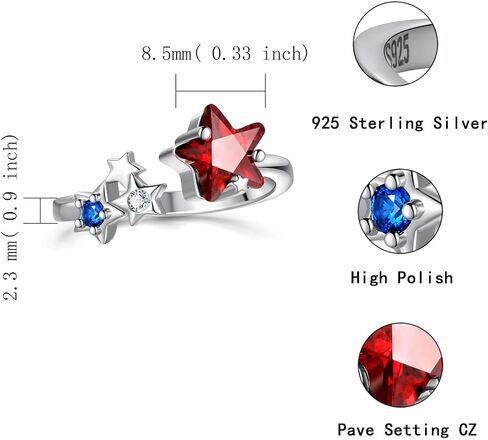American Flag Ring 925 Sterling Silver July 4th Red White and Blue Jewelry Independence Day Gifts for Women in Saudi Arabia