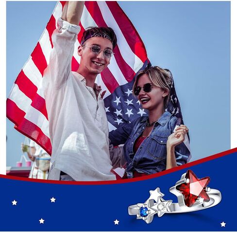 American Flag Ring 925 Sterling Silver July 4th Red White and Blue Jewelry Independence Day Gifts for Women in Saudi Arabia