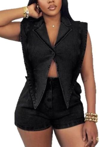 NRTHYE Women Denim Short Romper Sexy Sleeveless Lapel Hollow out One Piece Jean Jumpsuit Short Overalls Club Outfits in Saudi Arabia