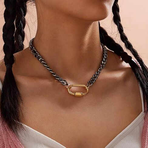 نساء اثنين من ألوان تسلق الجبال بوكيل قلادة فضية الرجال والنساء الورق الكوبي مقطع سلسلة سميكة السلسلة in Kuwait