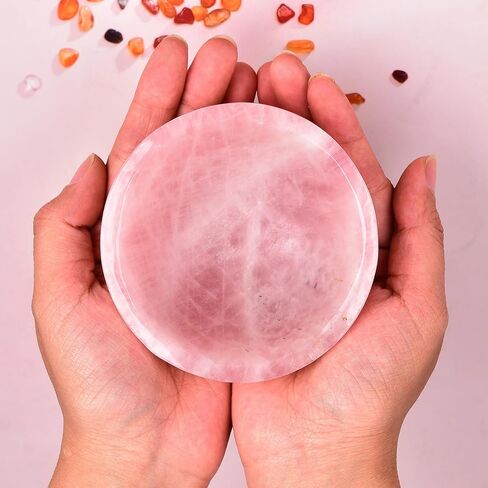 Natural Rose Quartz Crystal Bowl Hand-Carved Round Pink Crystals Gemstone Bowl Reiki Healing Home Decoration Gift 3.5-4" in Kuwait