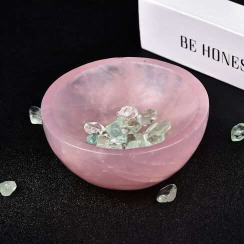 Natural Rose Quartz Crystal Bowl Hand-Carved Round Pink Crystals Gemstone Bowl Reiki Healing Home Decoration Gift 3.5-4" in Kuwait