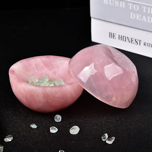 Natural Rose Quartz Crystal Bowl Hand-Carved Round Pink Crystals Gemstone Bowl Reiki Healing Home Decoration Gift 3.5-4" in Kuwait