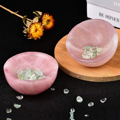 Natural Rose Quartz Crystal Bowl Hand-Carved Round Pink Crystals Gemstone Bowl Reiki Healing Home Decoration Gift 3.5-4" in Kuwait
