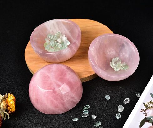 Natural Rose Quartz Crystal Bowl Hand-Carved Round Pink Crystals Gemstone Bowl Reiki Healing Home Decoration Gift 3.5-4" in Kuwait