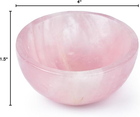 Natural Rose Quartz Crystal Bowl Hand-Carved Round Pink Crystals Gemstone Bowl Reiki Healing Home Decoration Gift 3.5-4" in Kuwait