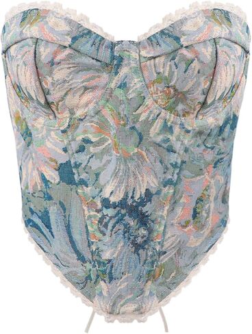 Holiberty Sexy Vintage Floral Print Camisole Crop Tops for Women Retro Embroidery Pattern Tube Top Lace Up Shapewear Corset in Kuwait