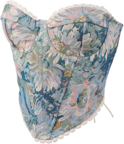 Holiberty Sexy Vintage Floral Print Camisole Crop Tops for Women Retro Embroidery Pattern Tube Top Lace Up Shapewear Corset in Kuwait