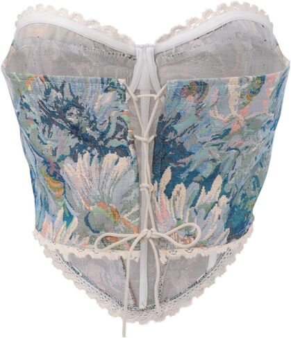 Holiberty Sexy Vintage Floral Print Camisole Crop Tops for Women Retro Embroidery Pattern Tube Top Lace Up Shapewear Corset in Kuwait