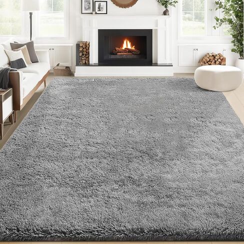 8x10 Area Rug for Living Room: Fluffy Shag Soft Washable Rugs Large Fuzzy Plush Indoor Carpet for Bedroom Nursery Playroom Kids Girls Boys Room (Black, 8'x10') in Saudi Arabia