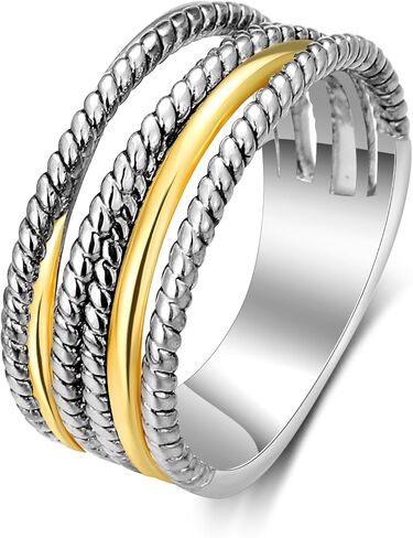 2 نغمة 14K حلقة الذهب والفضة مطلي ، واسعة متشابكة البيان كروسا كروس حلقات الذهب مكتنزة خواتم أزياء عتيقة لنساء الهدايا مجوهرات مصممة للنساء in Kuwait