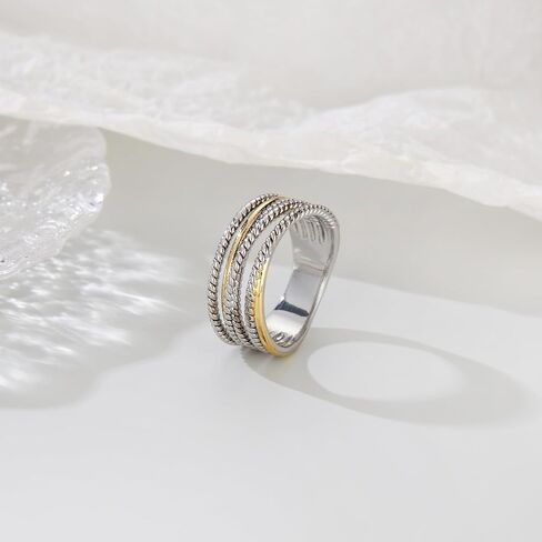 2 نغمة 14K حلقة الذهب والفضة مطلي ، واسعة متشابكة البيان كروسا كروس حلقات الذهب مكتنزة خواتم أزياء عتيقة لنساء الهدايا مجوهرات مصممة للنساء in Kuwait