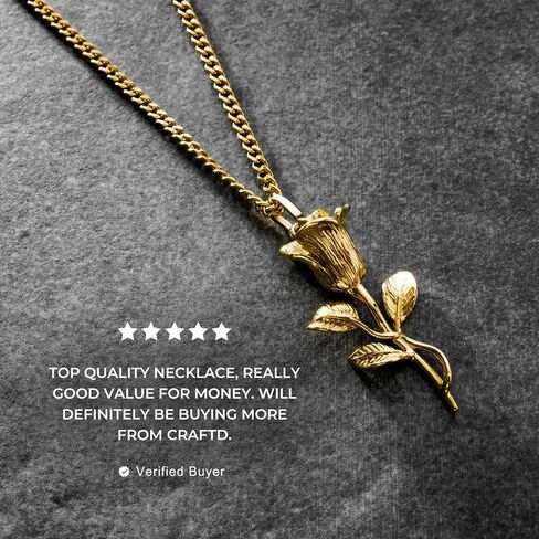 | Rose Pendant Necklace | 20.5" Chain Link with 20MM x 20MM Pendant | Waterproof, Heat & Sweat Resistant | Gifts for Men | Men's Jewelry | in Saudi Arabia