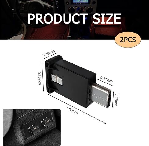 2PCS Mini USB LED Light, Type-C Car LED Interior Lights, 8 Color Interior Atmosphere Lamp, Universal Mini Led USB Lights for Car Decoration, Lighting in Saudi Arabia
