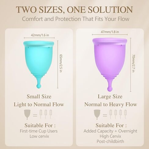 أكواب الحيض ، كوب الحيض القابل لإعادة الاستخدام من أجل الكؤوس ذات الفترة السيليكونية ذات التدفق الثقيل والمقاوم للتسرب والمتميز للنساء- تستخدم بشكل مريح لمدة 12 ساعة (حزمة من حجمتين كبيرتين) in Kuwait