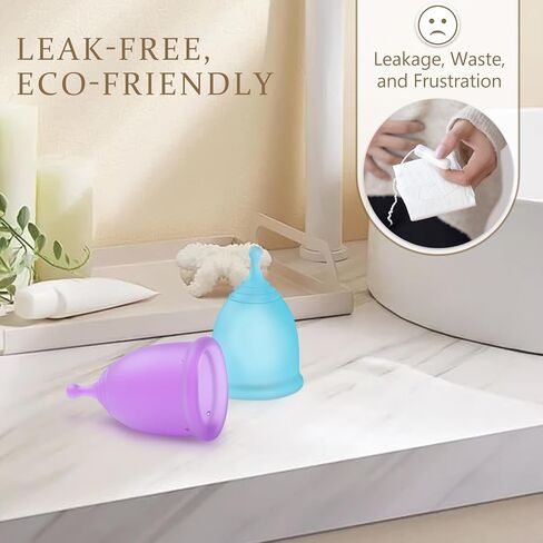 أكواب الحيض ، كوب الحيض القابل لإعادة الاستخدام من أجل الكؤوس ذات الفترة السيليكونية ذات التدفق الثقيل والمقاوم للتسرب والمتميز للنساء- تستخدم بشكل مريح لمدة 12 ساعة (حزمة من حجمتين كبيرتين) in Kuwait