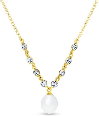 Galaxy Gold GG 14k Gold Drop Necklace with Natural Aquamarines & Grade A/A+ cultured Freshwater Pearl in Kuwait