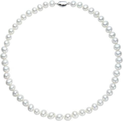 Pearl Necklace 17 Inches 5MM/6MM/7MM/8MM Round Freshwater Pearl Strand Necklace for Women/Mother/Girlfriend Jewelry Gifts for Wedding Brides Birthday in Kuwait