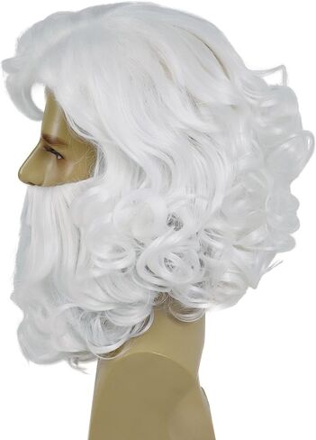GNIMEGIL Santa Beard and Wig Set Short Curly White Wigs for Old Man Bald Wig Wizard Wigs Costume Accessories Christmas Claus Suit for Men Women Halloween Carnival Party in Saudi Arabia