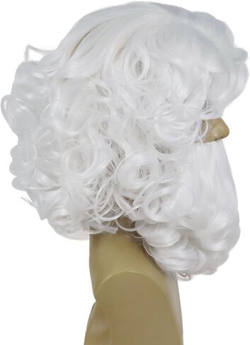 GNIMEGIL Santa Beard and Wig Set Short Curly White Wigs for Old Man Bald Wig Wizard Wigs Costume Accessories Christmas Claus Suit for Men Women Halloween Carnival Party in Saudi Arabia
