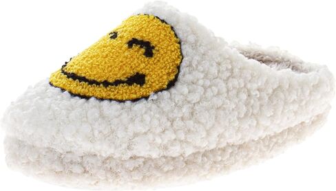 Josmo Girls Smiley Face Fur Slides - Cozy Fluffy Indoor Slippers in Saudi Arabia