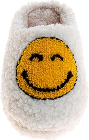 Josmo Girls Smiley Face Fur Slides - Cozy Fluffy Indoor Slippers in Saudi Arabia