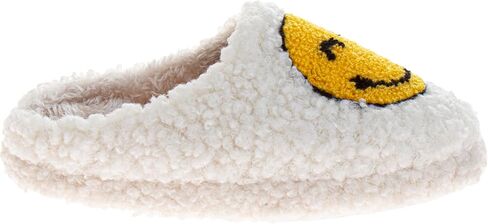 Josmo Girls Smiley Face Fur Slides - Cozy Fluffy Indoor Slippers in Saudi Arabia
