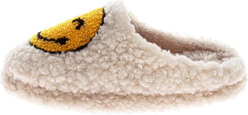 Josmo Girls Smiley Face Fur Slides - Cozy Fluffy Indoor Slippers in Saudi Arabia
