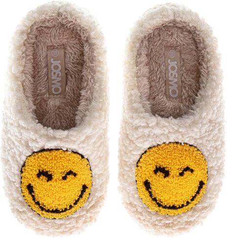 Josmo Girls Smiley Face Fur Slides - Cozy Fluffy Indoor Slippers in Saudi Arabia
