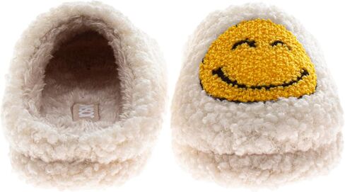 Josmo Girls Smiley Face Fur Slides - Cozy Fluffy Indoor Slippers in Saudi Arabia
