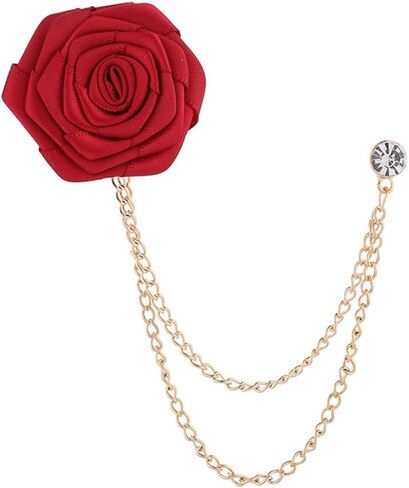 Rose Brooch Pin Wedding Brooch Suit Pin Handmade Rose Brooch for the Groom Wedding Ball Fringe Chain Brooch Men's Suit Accessories in Saudi Arabia