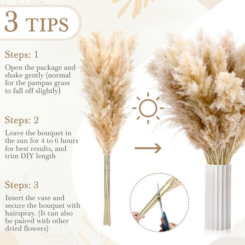 Tigeen 50 Pcs 40 Inch Tall Pampas Grass Stems Beige Fluffy Natural Dried Pampas Grass Floral Decor, Bouquet for Floor Vase, Wedding Floral Arrangements, Party, Farmhouse, Boho Home Decor in Saudi Arabia