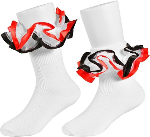 Toddler Girls Two Tone Lace Ruffle Socks, Double Turn Cuff Frilly Fancy Dress Socks for Baby Girls 1T-3T/4T-6T/6-8T in Saudi Arabia