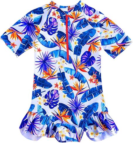 Toddler Girl Swimsuit One Piece Rash Guard Bathing Suit Little Girls Short Sleeve Quick Dry Swimwear 1-7 Years in Saudi Arabia
