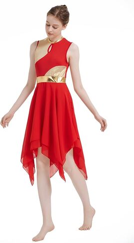 Womens Praise Dance Dress V-Neck Sleeveless Liturgical Worship Dress Lyrical Contemporary Dance Costumes in Kuwait