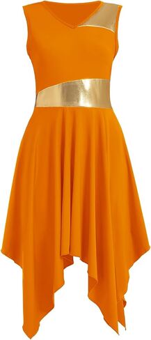 Womens Praise Dance Dress V-Neck Sleeveless Liturgical Worship Dress Lyrical Contemporary Dance Costumes in Kuwait